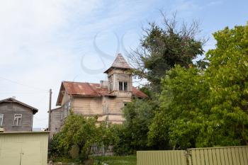 Haapsalu, Estonia - 18 August 2019: Wooden house with a tower
