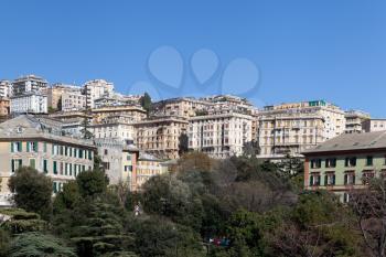 Genoa, Italy - 1 April 2015: Panoramic view of Genoa view from Botanic garden