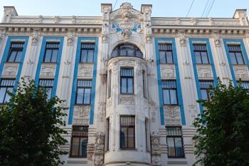 Riga, Latvia - 24 August 2019 - Modernist building on Alberta street 8