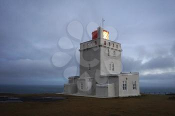 Iceland - 3 November 2016: Dyrholaey Lighthouse at dusk