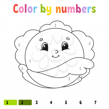 Color by numbers cabbage. Coloring book for kids. Vegetable character. Vector illustration. Cute cartoon style. Hand drawn. Worksheet page for children. Isolated on white background.