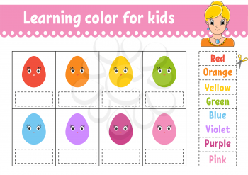 Learning color for kids. Education developing worksheet. Activity page with color pictures. Pretty girl. Riddle for children. Isolated vector illustration. Funny character. Cartoon style.