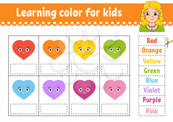 Learning color for kids. Education developing worksheet. Activity page with color pictures. Riddle for children. Isolated vector illustration. Pretty girl. Funny character. Cartoon style.