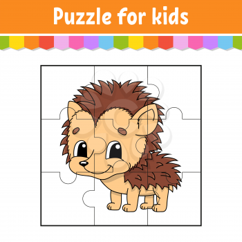 Puzzle game for kids. Jigsaw pieces. Color worksheet. Activity page.Isolated vector illustration. Cartoon style.