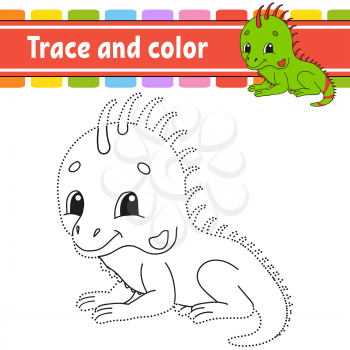 Trace and color. Coloring page for kids. Handwriting practice. Education developing worksheet. Activity page. Game for toddlers. Isolated vector illustration. Cartoon style.