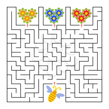 A square labyrinth. Help the bee collect honey from all the flowers. Simple flat isolated vector illustration