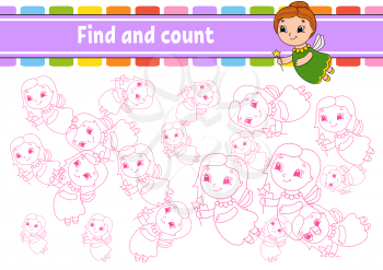 Find and count. v Education developing worksheet. Activity page. Puzzle game for children. Logical thinking training. Isolated vector illustration. Cartoon character.