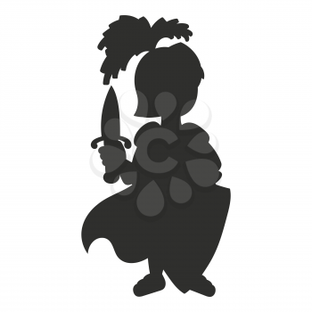 Black silhouette. Brave knight. Vector illustration isolated on white background. Design element. Template for your design, books, stickers, posters, cards, child clothes.