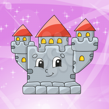 Cute character. Royal Castle. Colorful vector illustration. Cartoon style. Isolated on color abstract background. Template for your design, books, stickers, posters, cards, clothes.