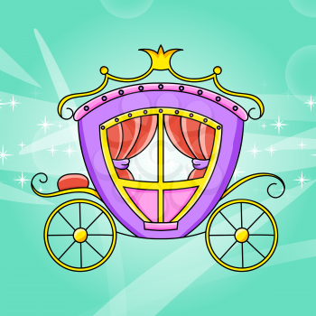 Cute character. Magic carriage. Colorful vector illustration. Cartoon style. Isolated on color abstract background. Template for your design, books, stickers, posters, cards, clothes.
