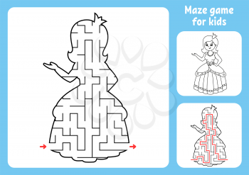 Abstract maze. Sweet princess. Game for kids. Puzzle for children. Labyrinth conundrum. Find the right path. Education worksheet. With answer.