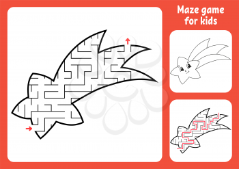 Abstract maze. Falling star. Game for kids. Puzzle for children. Labyrinth conundrum. Find the right path. Education worksheet. With answer.