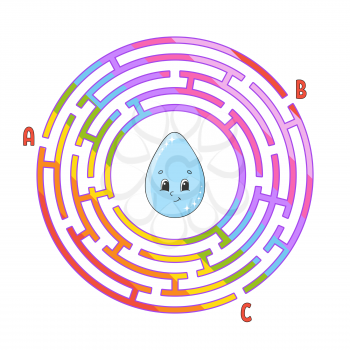 Circle maze. Game for kids. Puzzle for children. Round labyrinth conundrum. Color vector illustration. Find the right path. Education worksheet.