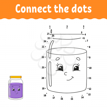 Dot to dot game. Draw a line. For kids. Activity worksheet. Coloring book. With answer. Cartoon character. Vector illustration.