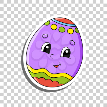 Cute cartoon character. Easter egg. Sticker with contour. Colorful vector illustration. Isolated on transparent background. Design element