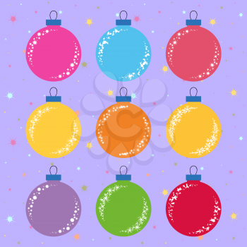 Set of flat colored isolated Christmas tree balls.