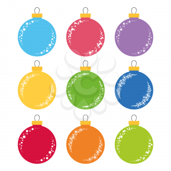 Set of flat colored isolated Christmas tree balls.