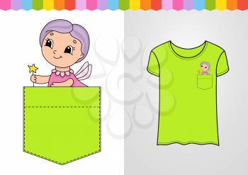 Cute character in shirt pocket. Cute character. Colorful vector illustration. Cartoon style. Isolated on white background. Design element. Template for your shirts, books, stickers, cards, posters.