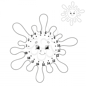 Dot to dot. Draw a line. Handwriting practice. Learning numbers for kids. Education developing worksheet. Activity coloring page. Funny game. Isolated vector illustration. Cartoon style. With answer.
