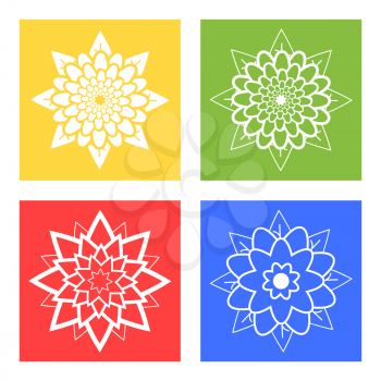 Set of four silhouettes of flowers blue, green, yellow, red