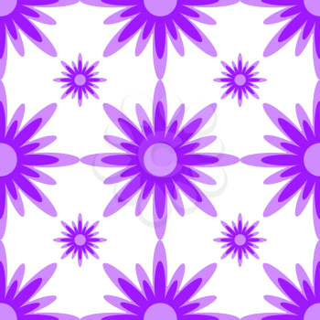 Seamless pattern of purple flowers on a white background.
