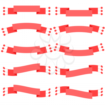 Set of 10 flat red isolated banner ribbons. Suitable for design.
