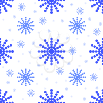 Seamless pattern from falling blue snowflakes of different sizes