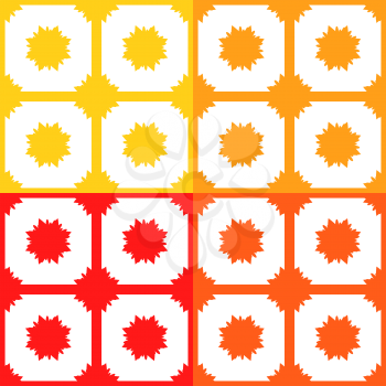 A set of seamless patterns from abstract colors of yellow, red, orange, dark orange.