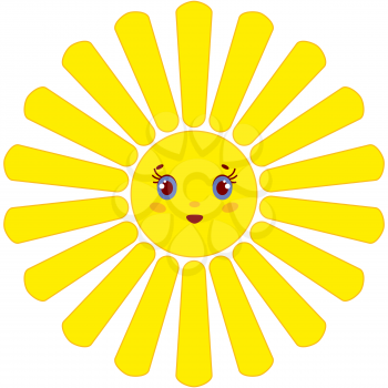 A cartoon yellow sun with rays on a white background.