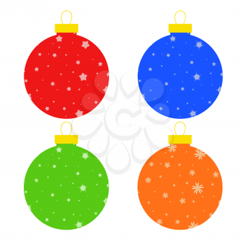 Flat colored set of isolated Christmas toys in the form of balls. Simple design for processing.
