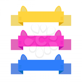 Set of isolated flat colored ribbons banners with ears. On a white background. Suitable for design