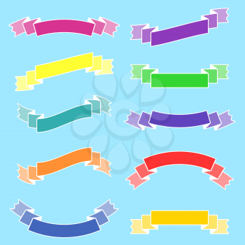 Set of isolated flat colored ribbons banners. On a blue background. Suitable for the design