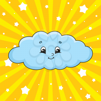Blue cloud. Cute character. Colorful vector illustration. Cartoon style. Isolated on white background. Design element. Template for your design, books, stickers, cards, posters, clothes.