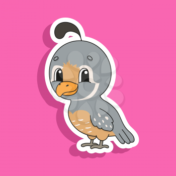 Gray quail. Cute character. Colorful vector illustration. Cartoon style. Isolated on white background. Design element. Template for your design, books, stickers, cards, posters, clothes.