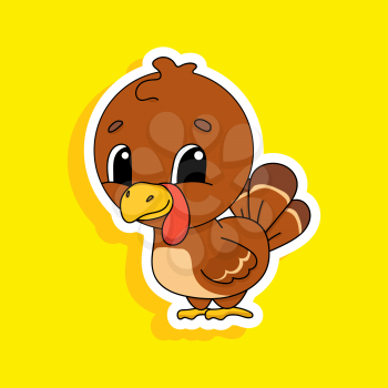 Brown turkey. Cute character. Colorful vector illustration. Cartoon style. Isolated on white background. Design element. Template for your design, books, stickers, cards, posters, clothes.