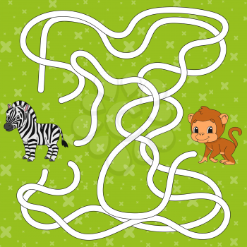 Maze. Game for kids. Funny labyrinth. Education developing worksheet. Activity page. Puzzle for children. Cute cartoon style. Riddle for preschool. Logical conundrum. Color vector illustration.