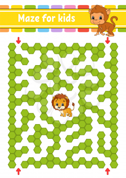 Maze. Game for kids. Funny labyrinth. Education developing worksheet. Activity page. Puzzle for children. Cute cartoon style. Riddle for preschool. Logical conundrum. Color vector illustration.