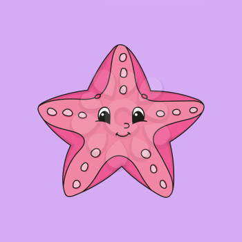 Pink starfish. Cute character. Colorful vector illustration. Cartoon style. Isolated on white background. Design element. Template for your design, books, stickers, cards, posters, clothes.