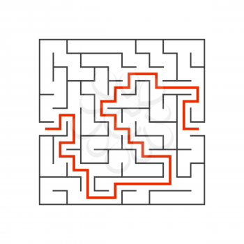 Abstract square maze. Game for kids. Puzzle for children. One entrance, one exit. Labyrinth conundrum. Flat vector illustration isolated on white background. With answer