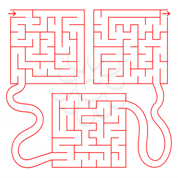 Abstract colored complex isolated labyrinth of three squares. Red color on a white background. An interesting game for children. Simple flat vector illustration.