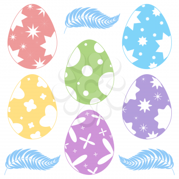 Set of colored Easter eggs isolated on a white background. With abstract pattern. Simple flat vector illustration. Suitable for decoration of postcards, advertising, magazines, websites.
