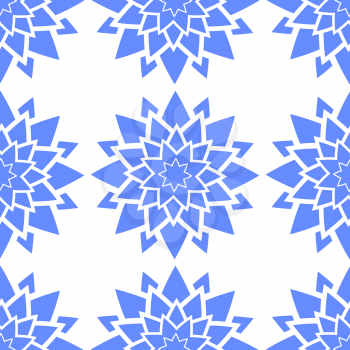 Colorful seamless pattern of abstract blue flowers on a white background. Simple flat vector illustration. For the design of paper wallpapers, fabric, wrapping paper, covers, web sites