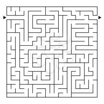 Abstract complex square isolated labyrinth. Black color on a white background. An interesting game for children and adults. Simple flat vector illustration.