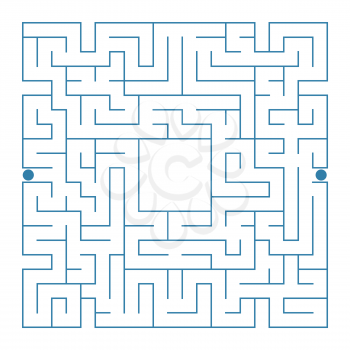 Abstract complex square isolated labyrinth. Blue color on a white background. An interesting game for children and adults. Simple flat vector illustration. With a place for your drawings