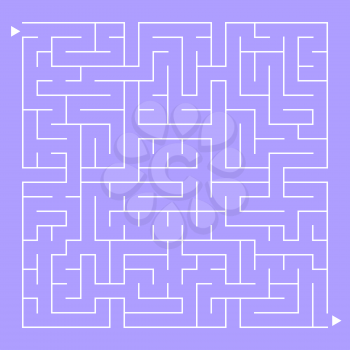 Abstract complex square isolated labyrinth. White on a purple background. An interesting game for children and adults. Simple flat vector illustration.