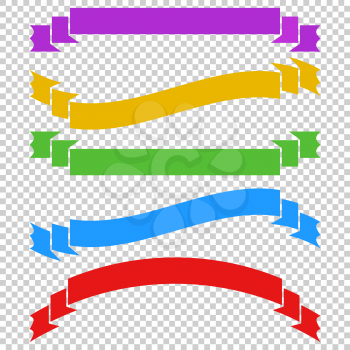 A set of colored long ribbon banners. With space for text. A simple flat vector illustration isolated on a transparent background. Suitable for infographics, design, advertising, holidays, labels.
