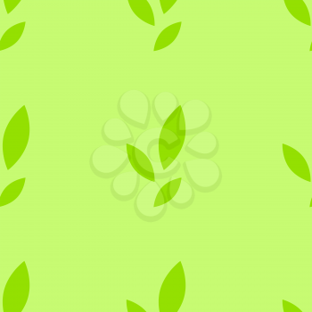 Colorful seamless pattern of cute green leaves on a light background. Simple flat vector illustration. For the design of paper wallpaper, fabric, wrapping paper, covers, web sites.