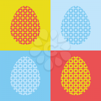 Set of abstract silhouettes of Easter eggs on a colored background. Simple flat vector illustration. Suitable for decoration of postcards, advertising, magazines, websites.