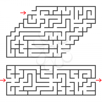 A set of two rectangular mazes with an entrance and an exit. Simple flat vector illustration isolated on white background.