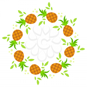 A round wreath of pineapple with green leaves. Simple flat vector illustration.